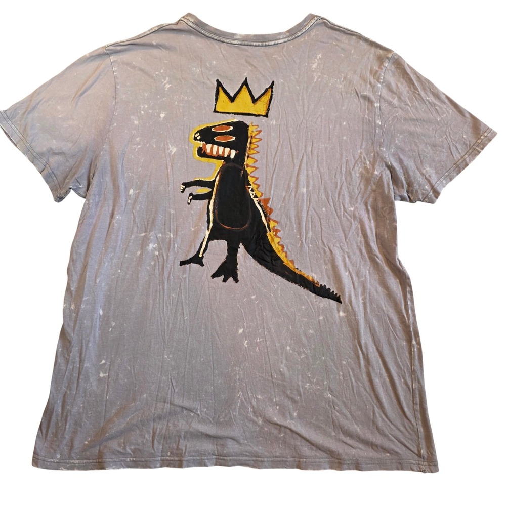 Jean-Michel Basquiat Dinosaur Pez Dispenser Cropped Grey Acid‎ Wash Tee 2XL